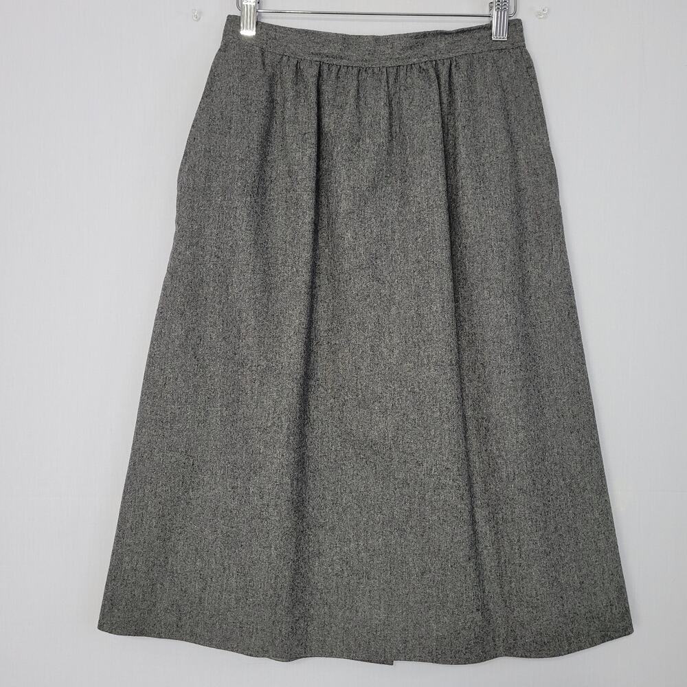 Vintage 1980s Wool Blend Aline Skirt sz 12 Gray Career Minimalist Union Made USA